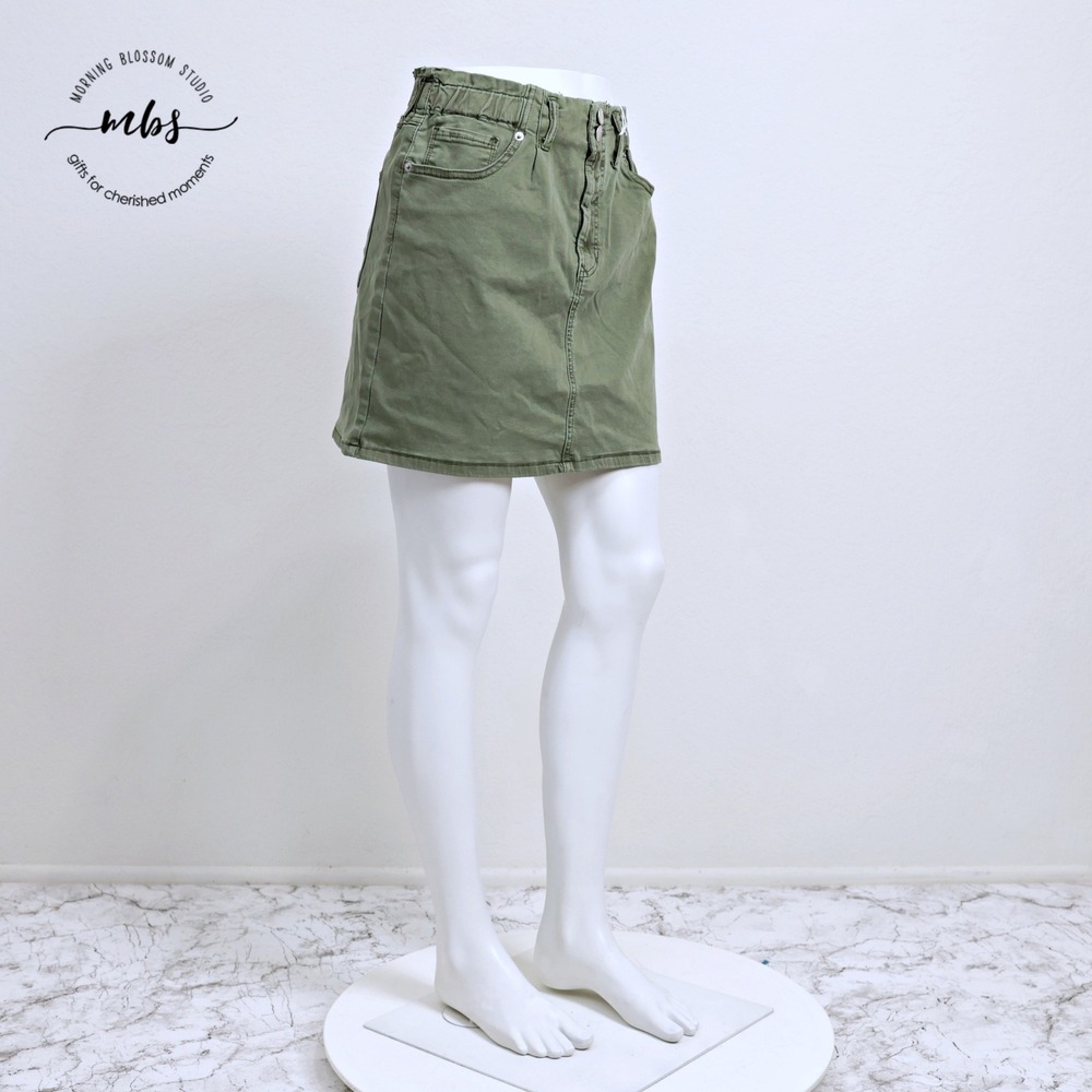 NWOT Dear John Elastic Waist Utility Streetwear Mini Skirt Olive Green Women 29